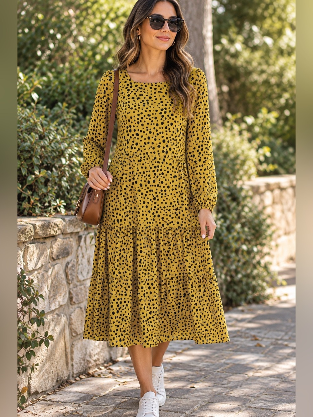 Roolee Animal Print Spotted Midi Dress